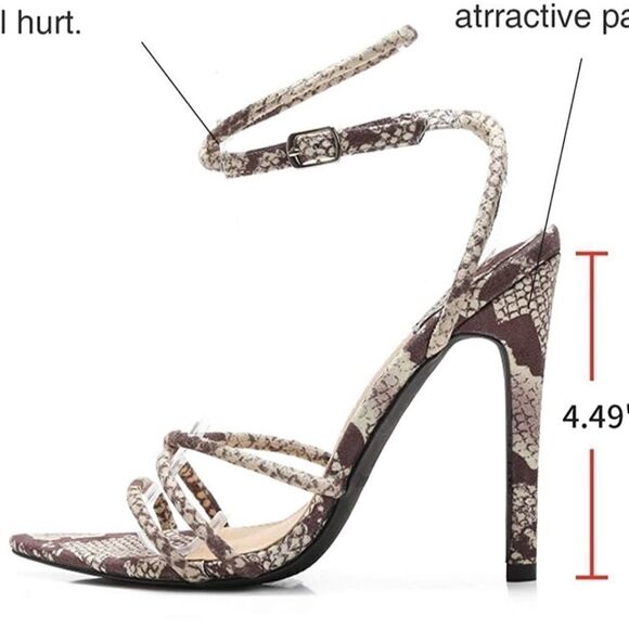 Snakeprint pointy toe wrap around heels - Picture 1 of 7